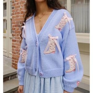 Mure + Grand Cowgirl For Life Puff Sleeve Cardigan Baby Blue M/L Coquette West